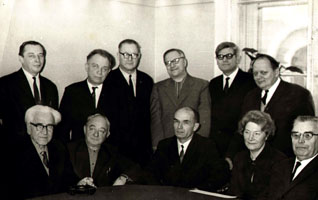 Professors of the Chair. 1-t row, third from the left - K.B. Vinogradov, 2-d row, third fron the right - V.G. Revunenkov, 1970-s