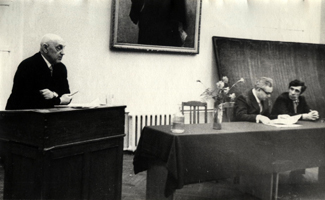 Standing: A.L. Shapiro; sitting: O.A. Ezhov and M.N. Kuzmin